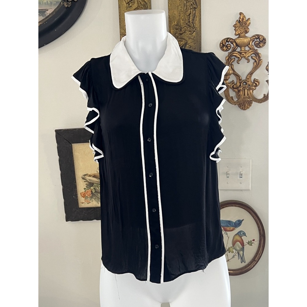 Alice + Olivia Black & White Peter Pan Collar Blouse Size M